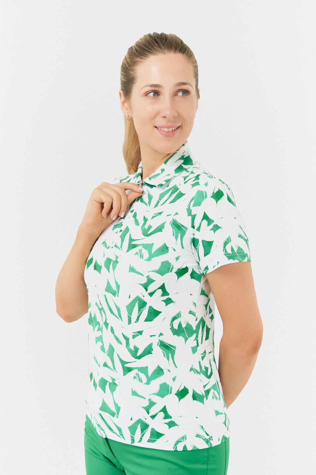 Pure Amity Short Sleeve Polo Shirt Wild Peony Emerald