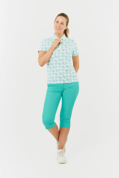 Pure Amity Short Sleeve Polo Shirt Floating Palms Green/White