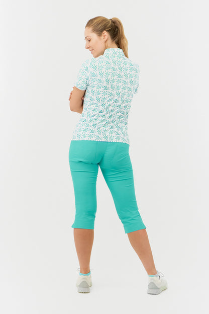 Pure Amity Short Sleeve Polo Shirt Floating Palms Green/White