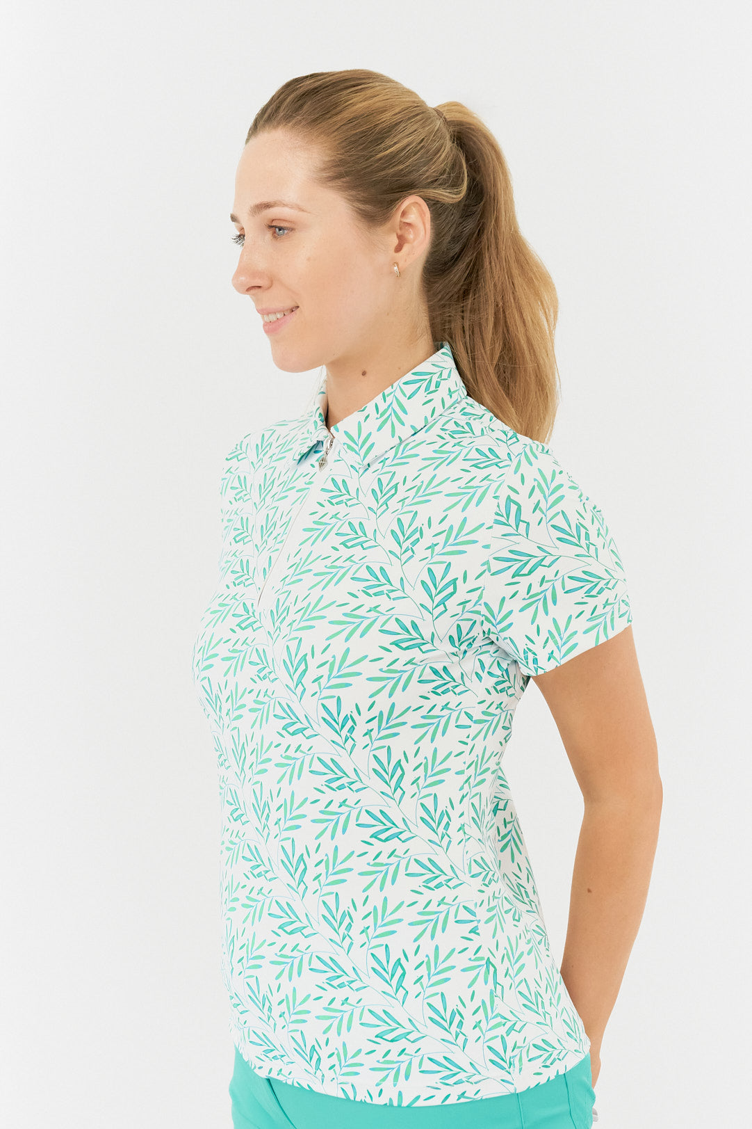 Pure Amity Short Sleeve Polo Shirt Floating Palms Green/White
