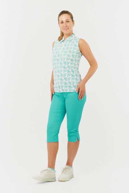 Pure Amity Sleeveless Polo Shirt Floating Palms Green/White