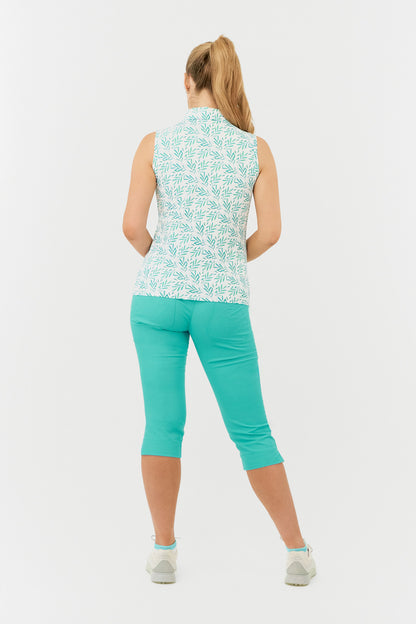 Pure Amity Sleeveless Polo Shirt Floating Palms Green/White