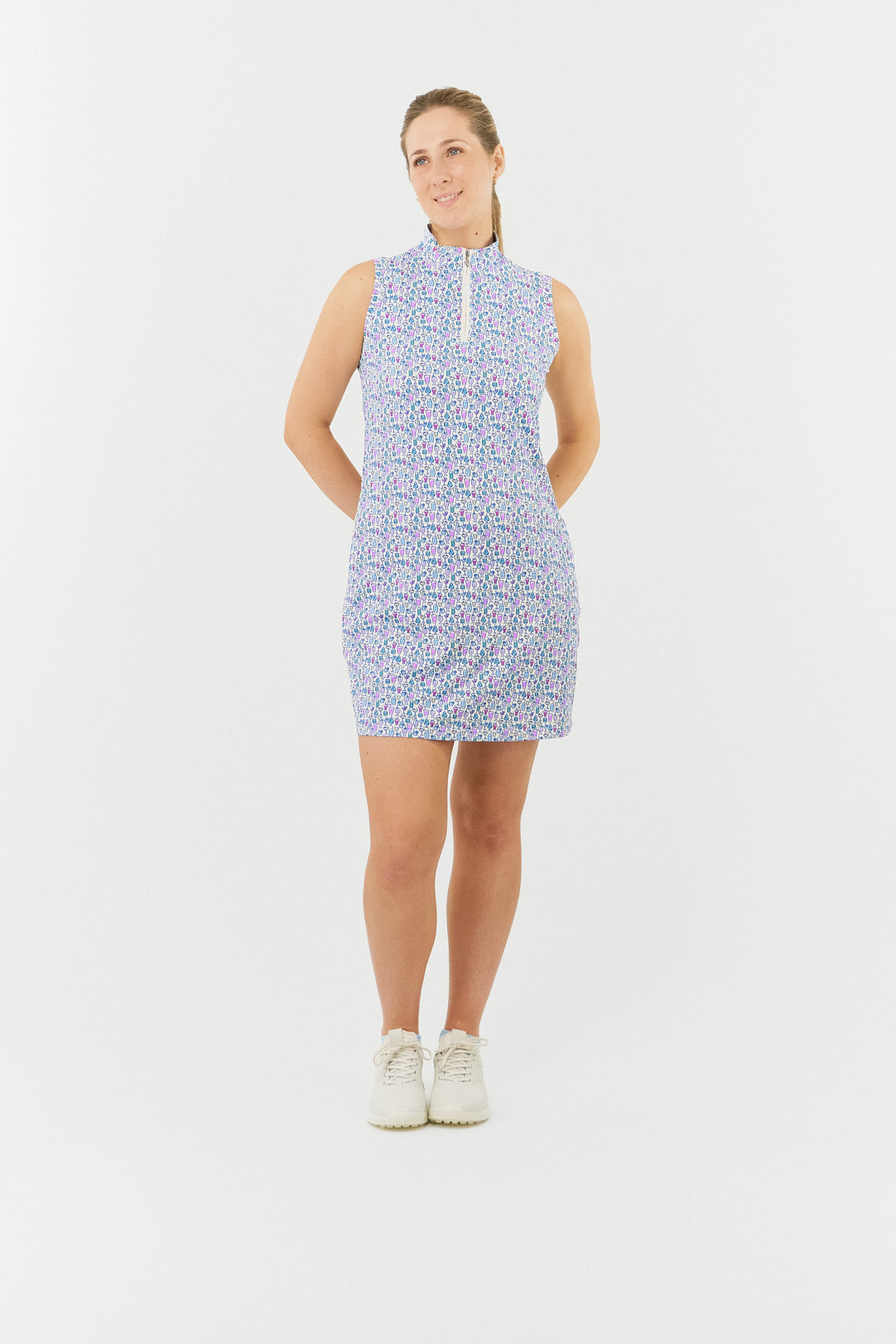 Pure Miley Sleeveless Golf Dress in Over Eighteen Print