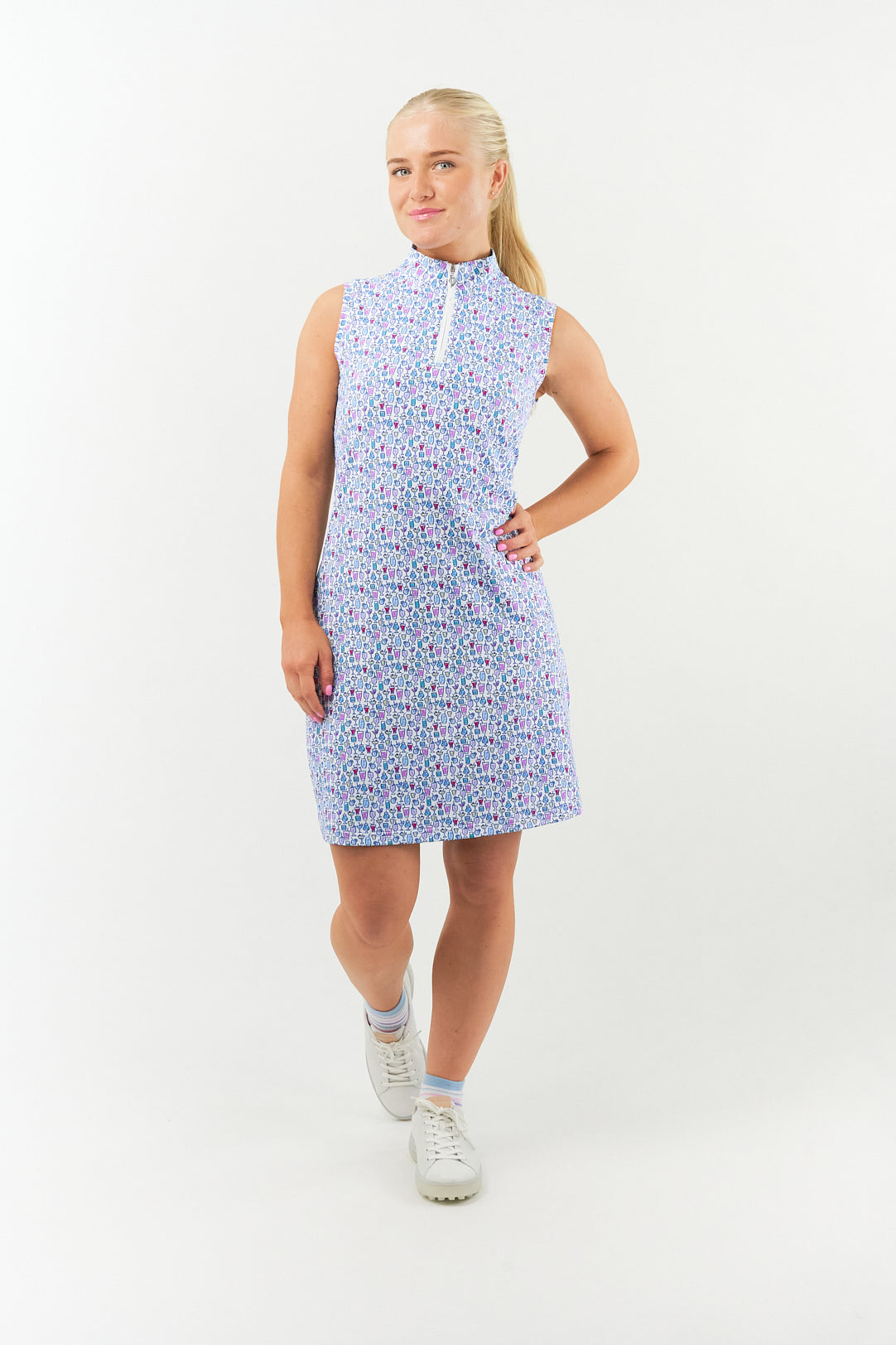 Pure Miley Sleeveless Golf Dress in Over Eighteen Print