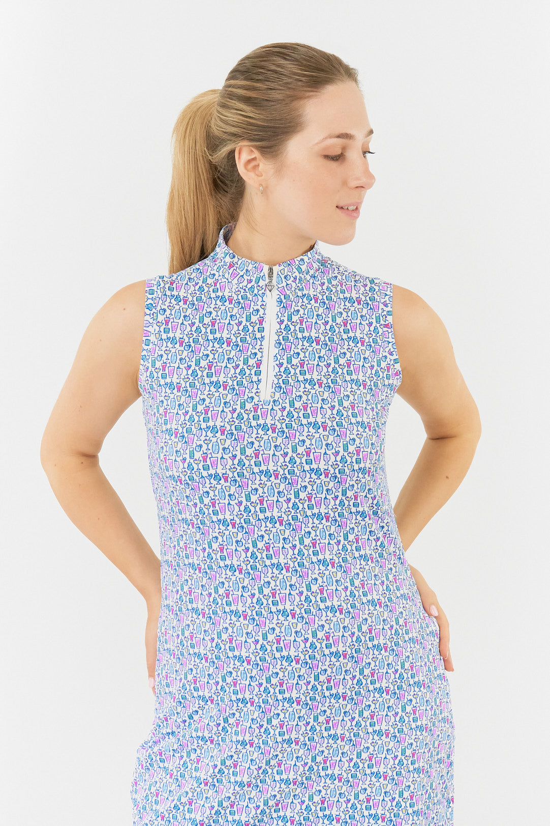 Pure Miley Sleeveless Golf Dress in Over Eighteen Print