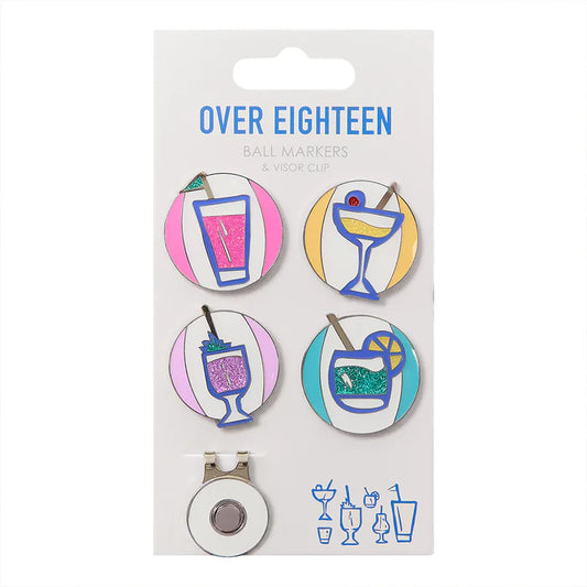 Ball Marker & Visor Clip Set in Over Eighteen Boozy