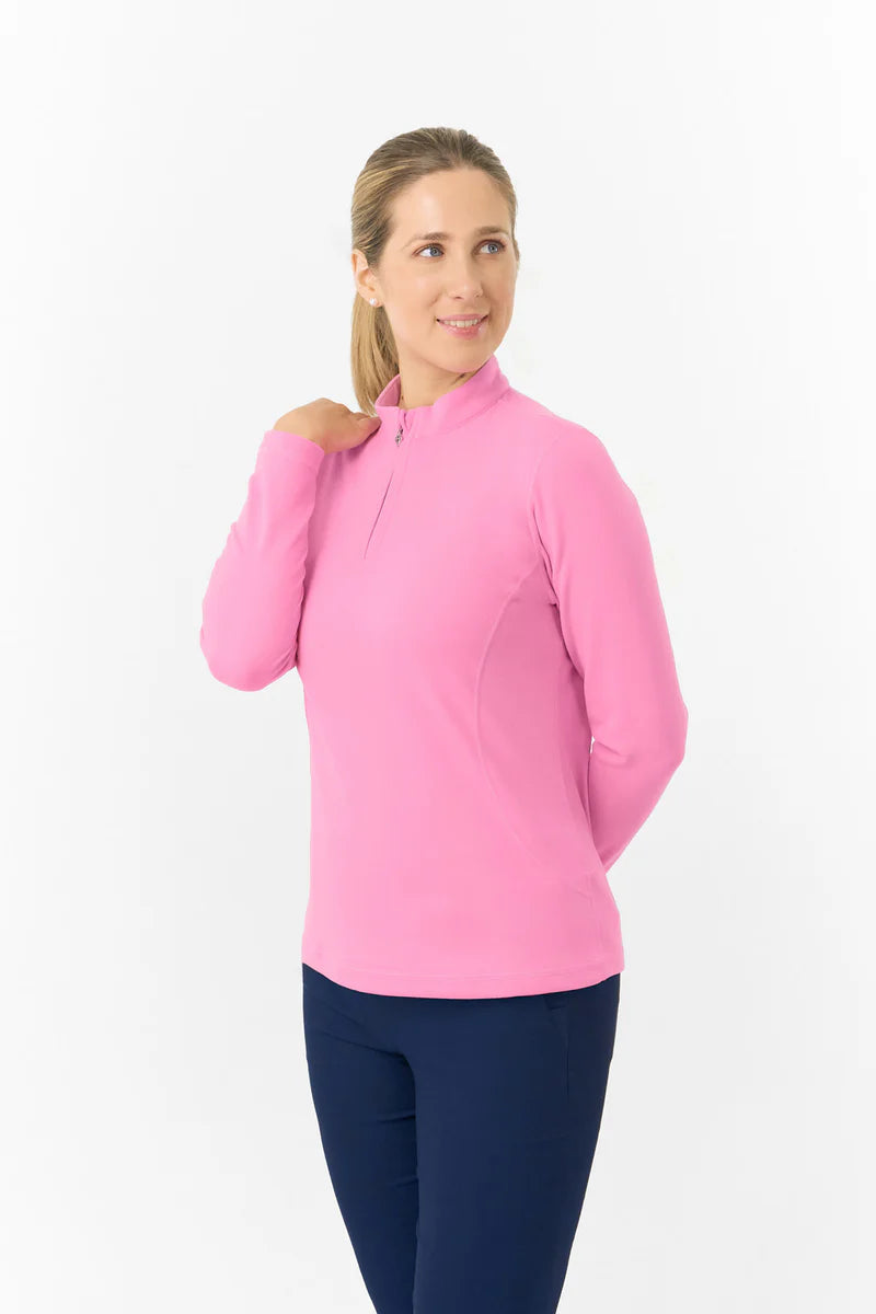 Pure Golf Iris Soft Fleece 1/4 Zip Top in Fondant Pink