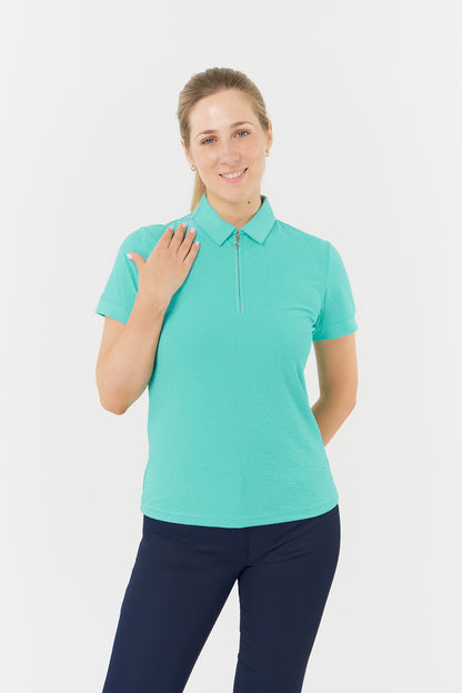 Pure Rebecca Short Sleeve Polo Shirt in Ocean Blue