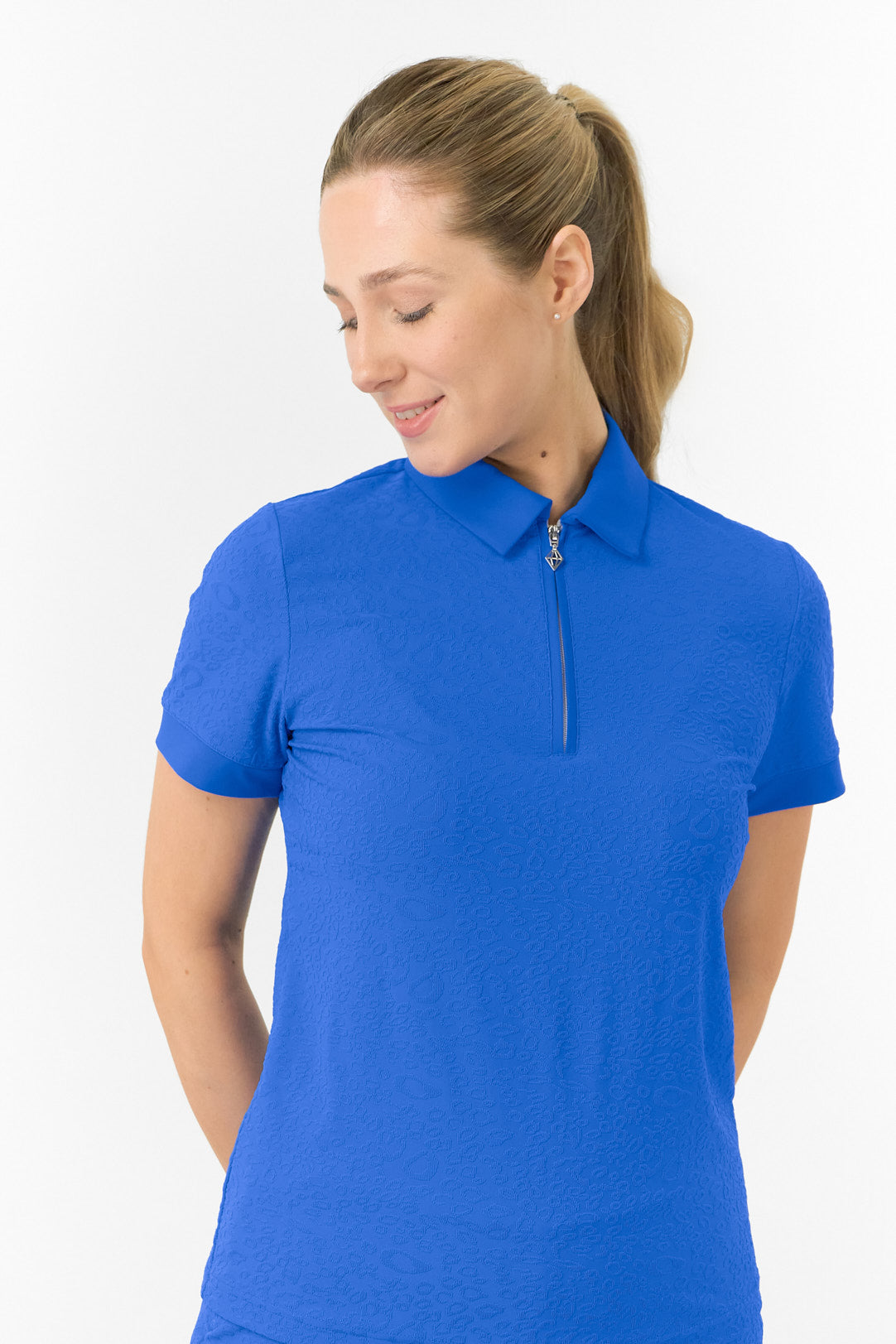 Pure Rebecca Short Sleeve Polo Shirt in Royal Blue