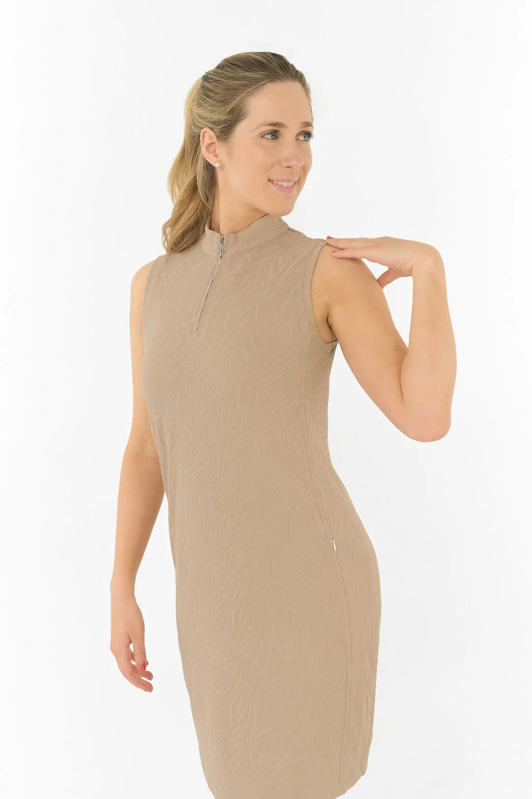 Sabrina Textured Sleeveless Golf Dress in Sandstone