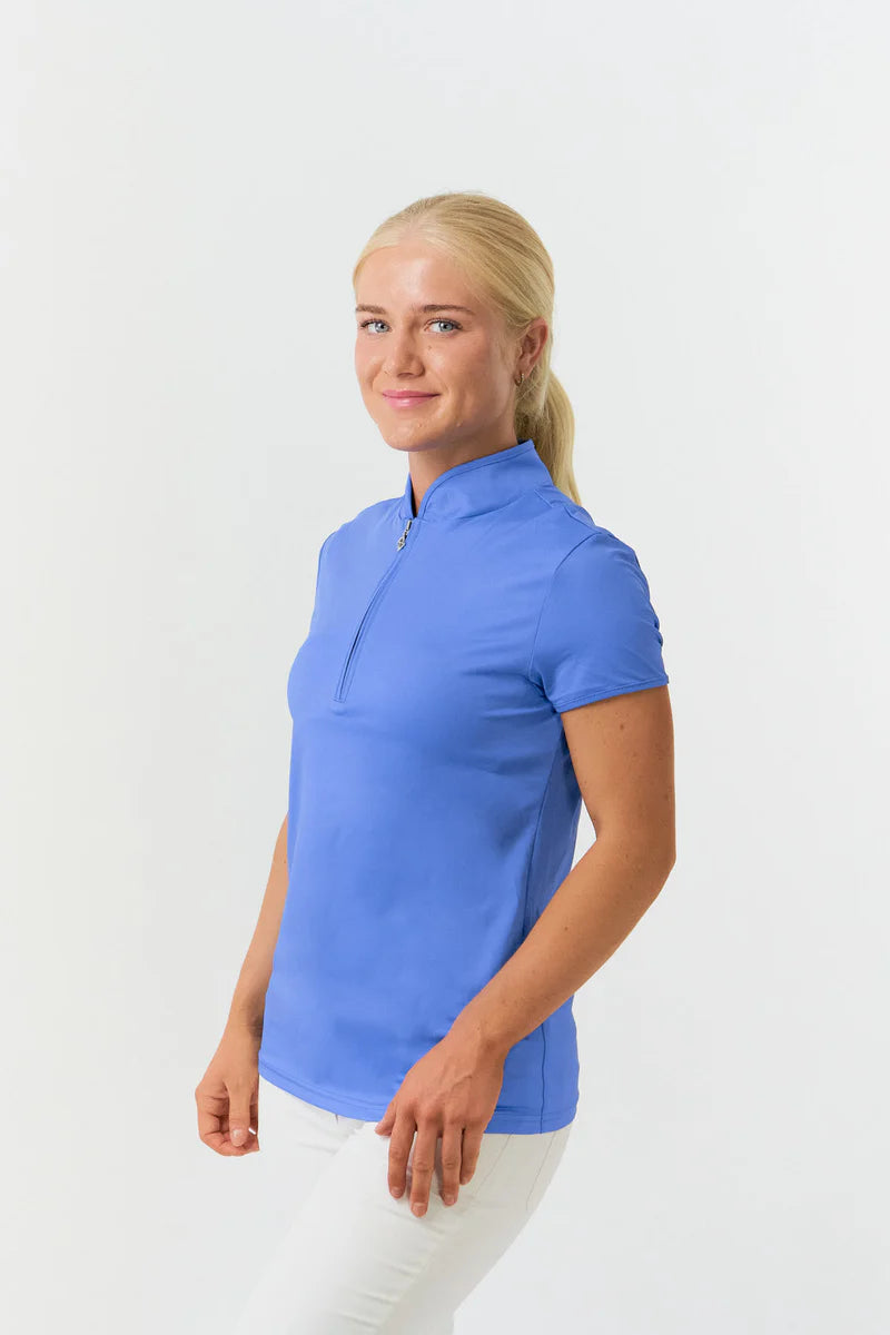 Pure Ethimo Cap Sleeve Polo Top in Blue