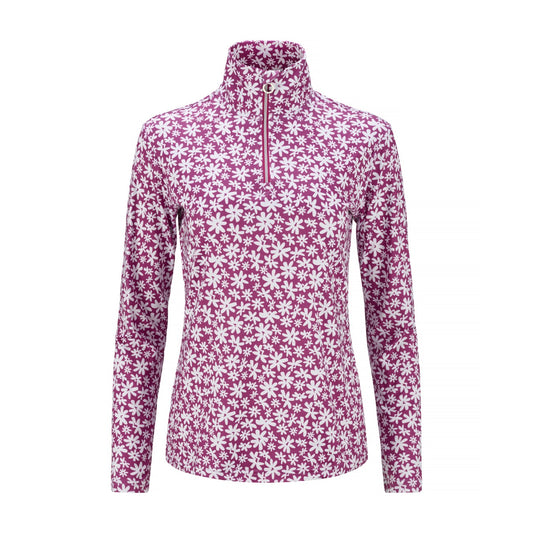 JRB Women's 1/4 Zip Midlayer in Fuchsia Flower  Print