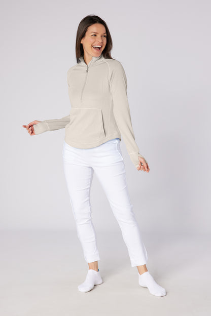 Swing out Sister Lottie Stripe 1/4 Zip Top in Elephant & White