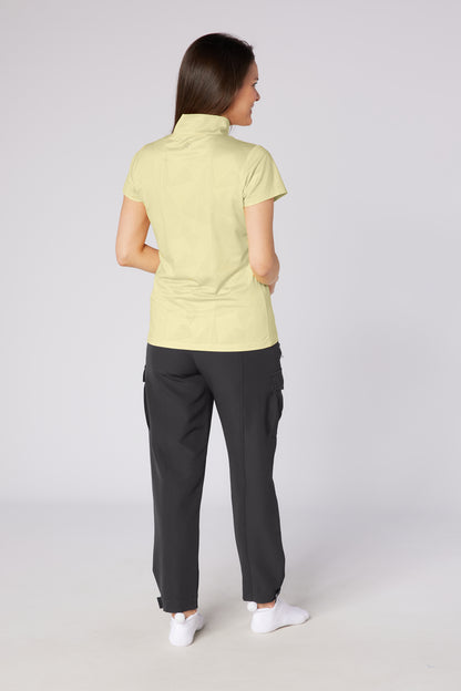 Swing out Sister Embossed Mirage Cap Sleeve Ladies Polo with Zip Neck in Lemon Drop