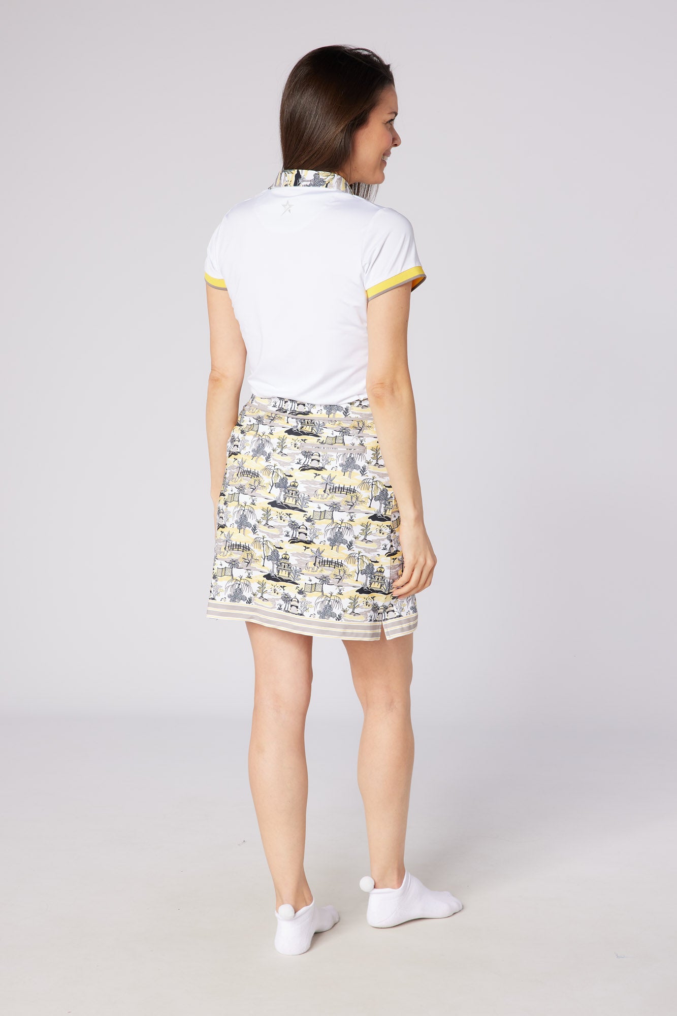 Swing out Sister Luca Cap Sleeve Polo in White with Indian Dawn Detailing to the Collar