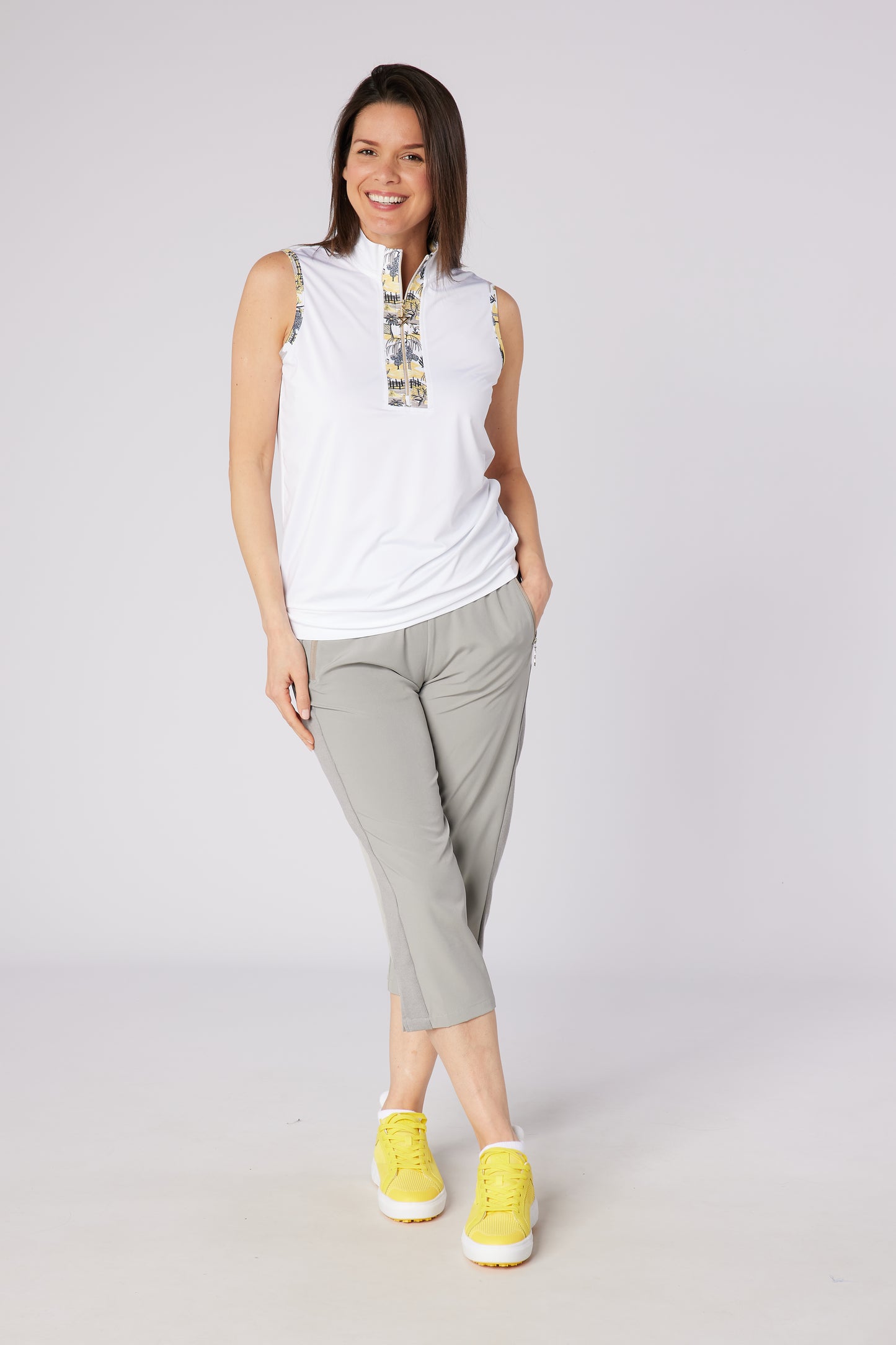 Swing out Sister Oasis Sleeveless Polo in Indian Dawn Print