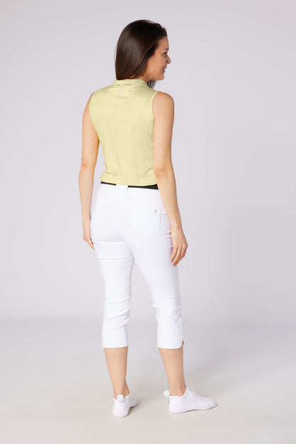 Swing out Sister Embossed Mirage Sleeveless Ladies Polo with Zip Neck in Lemon Drop