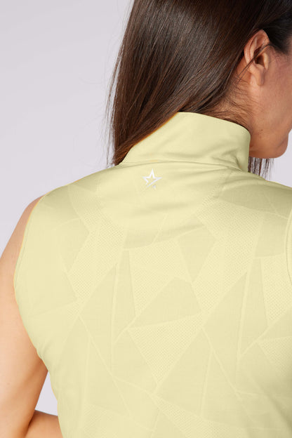 Swing out Sister Embossed Mirage Sleeveless Ladies Polo with Zip Neck in Lemon Drop