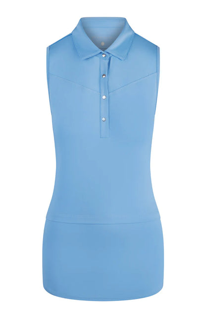 Swing Out Sister Sleeveless Amelia Polo Top in Tranquil Blue