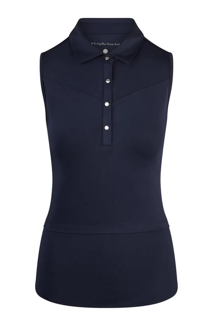 Swing Out Sister Sleeveless Amelia Polo Top in Navy