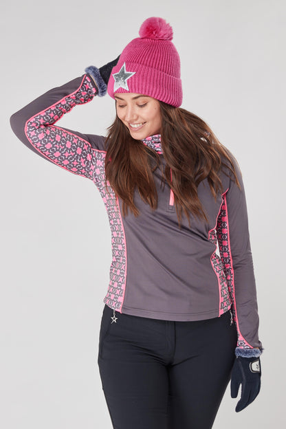 Swing out Sister Maisy 1/4 Zip Midlayer in Grey & Neon Pink