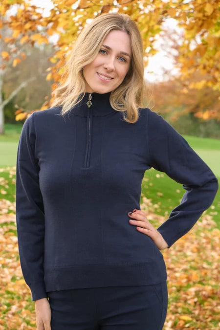 Pure Brace Super Soft Lined Quarter Zip Jumper  Navy