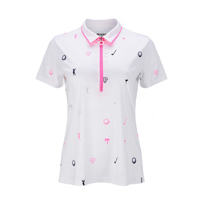 JRB Short Sleeve Polo White with Pink/White/Black Print