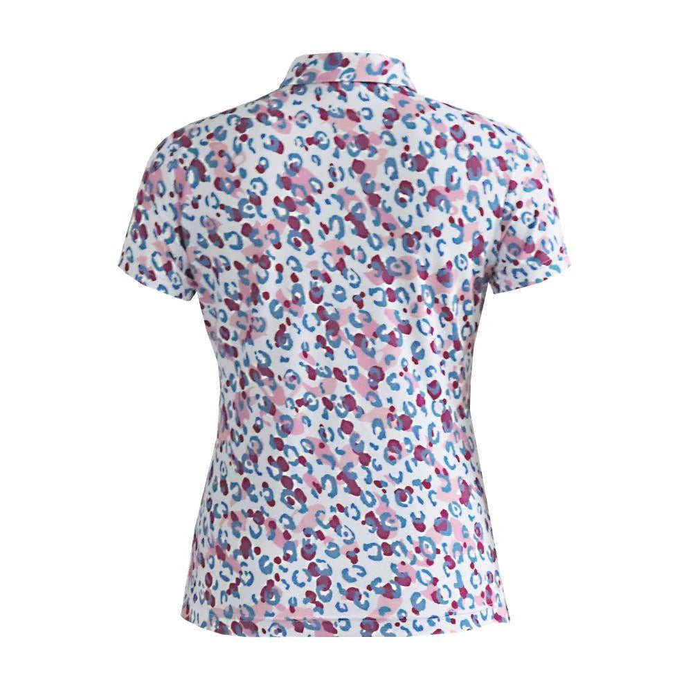 Island Green Short Sleeve Polo Top in Leopard Print