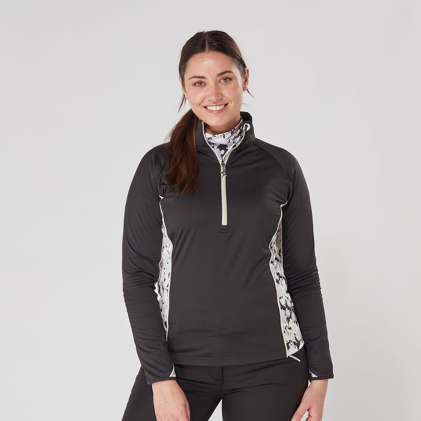 Swing out Sister Maisy 1/4 Zip Midlayer in Black & Sand