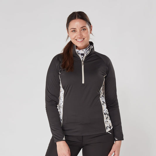 Swing out Sister Maisy 1/4 Zip Midlayer in Black & Sand