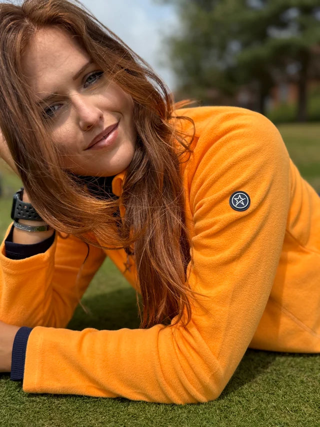 Swing out Sister Frankie 1/4 Zip Fleece in Orange Fizz