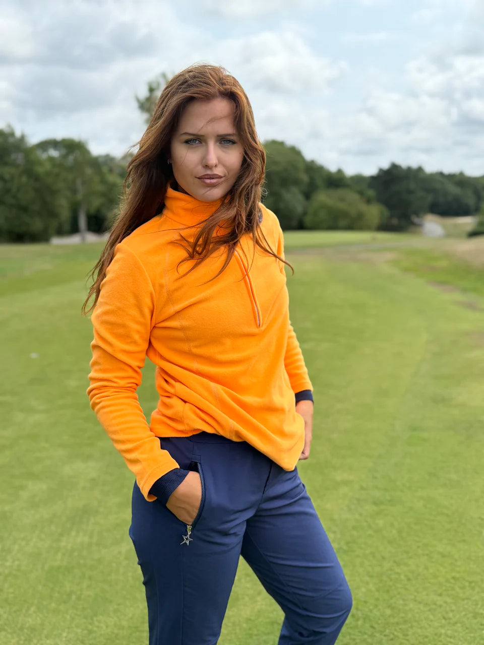 Swing out Sister Frankie 1/4 Zip Fleece in Orange Fizz