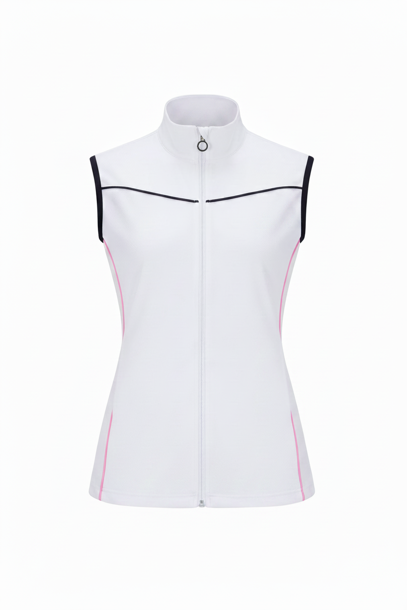 JRB Gilet White with Pink and Black Piping - front view