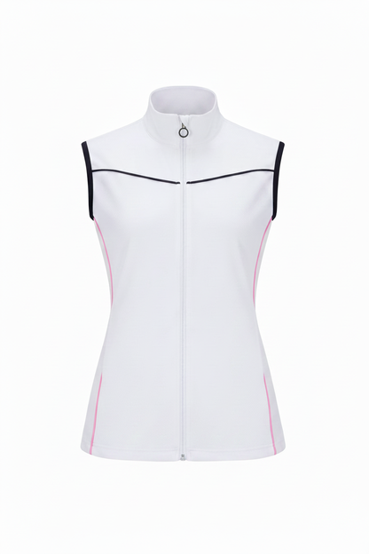 JRB Gilet White with Pink and Black Piping - front view