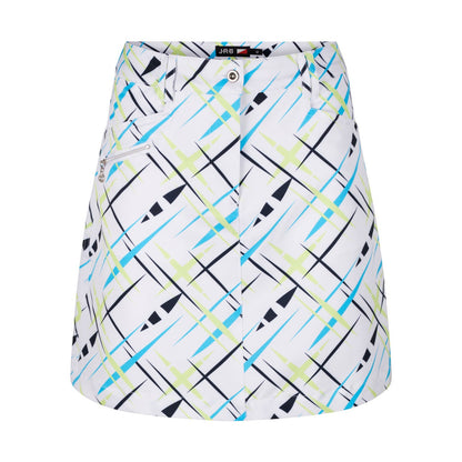 JRB Golf Skort in White with Lime/Navy/Aqua Dash Print