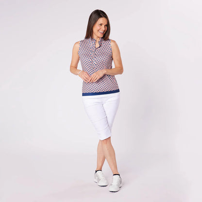 Swing out Sister Leona Sleeveless Frill Polo in Jumping Beans Print