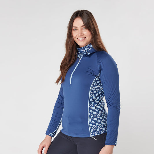 Swing out Sister Maisy 1/4 Zip Midlayer in Twilight Blue & Chambray Blue