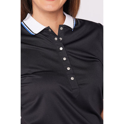 Swing out Sister Pickle Contrast Collar Short Sleeve Polo  Black
