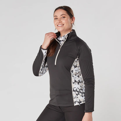 Swing out Sister Maisy 1/4 Zip Midlayer in Black & Sand
