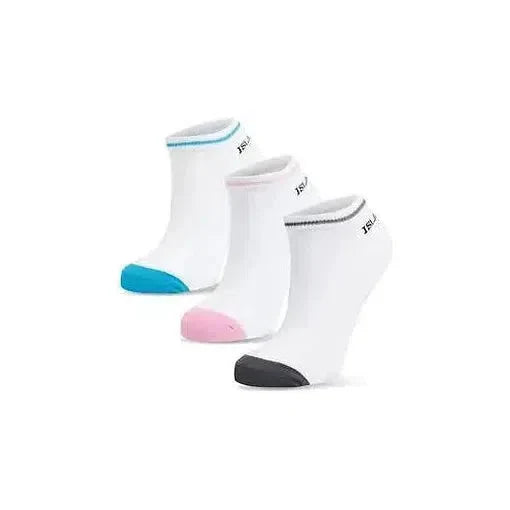 Island Green White Ankle Socks low cut trainer socks with colored toes and logo on heel